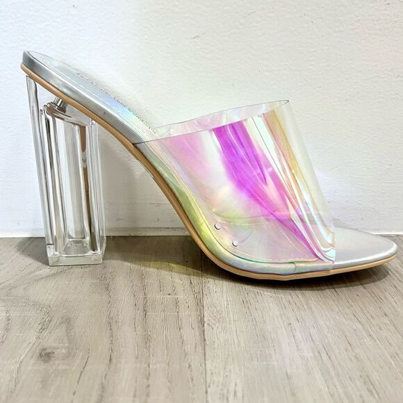 NWT Cape Robbin FUSION TRANSPARENT CLEAR Holographic CHUNKY BLOCK HEELS sz 7 - Picture 5 of 10